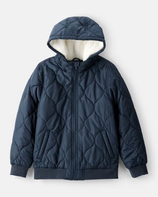 Boys Long-Sleeve Midweight Quilted Bomber Jacket - Black