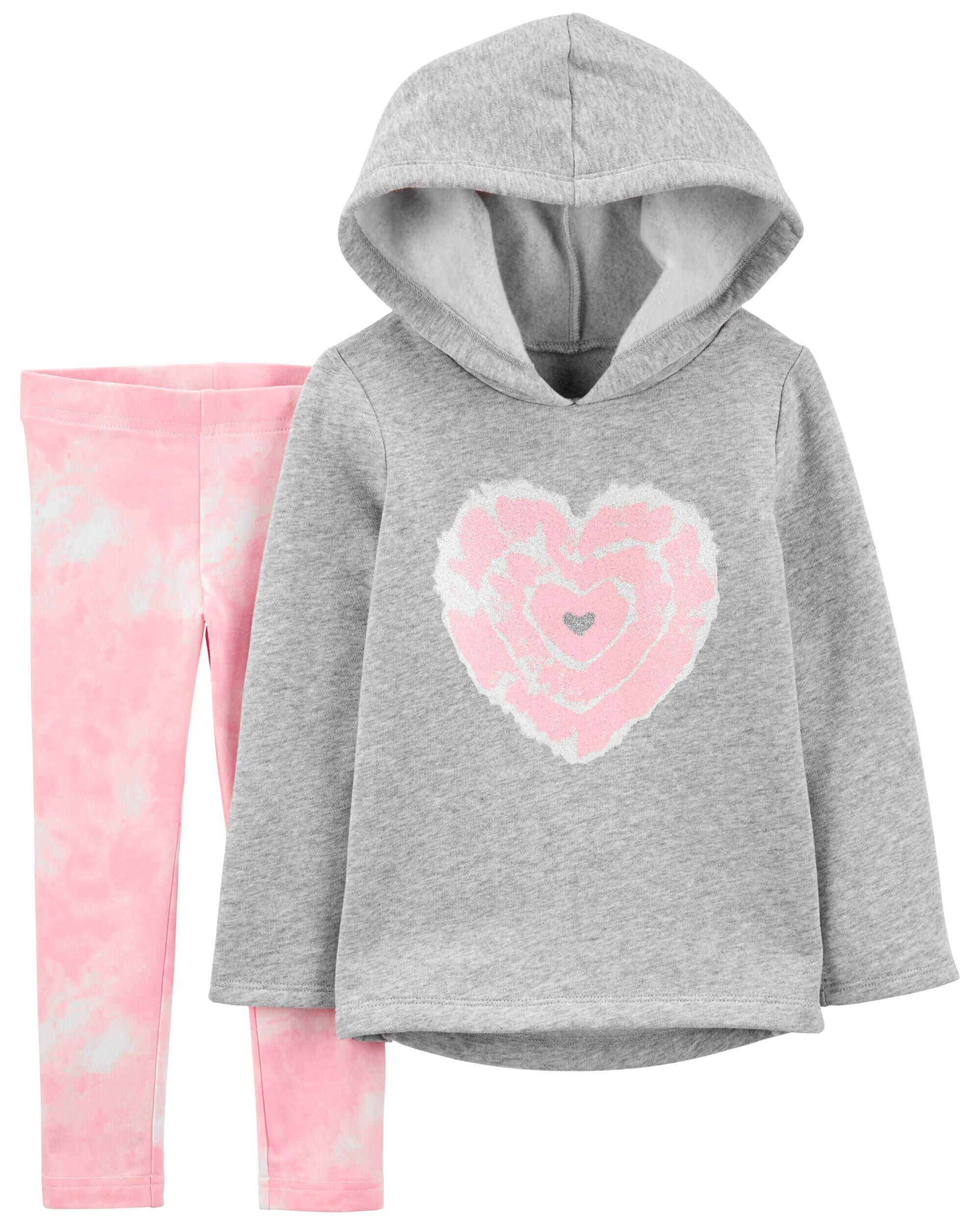 2-Piece Heart Fleece Hooded Top & Legging Set