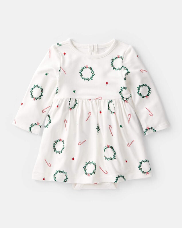 Product image 1 of Baby Girl Wreath Print PurelySoft Short-Sleeve Bodysuit Dress - White