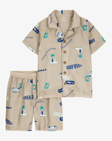 boys tropical print loose fit 2-piece pajamas - khaki