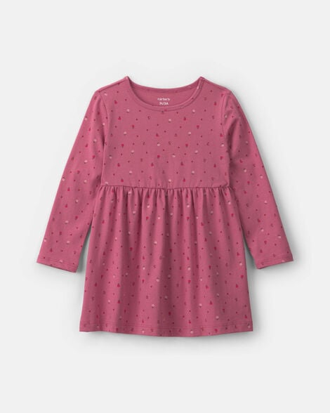 toddler girl polka dot long-sleeve dress - pink