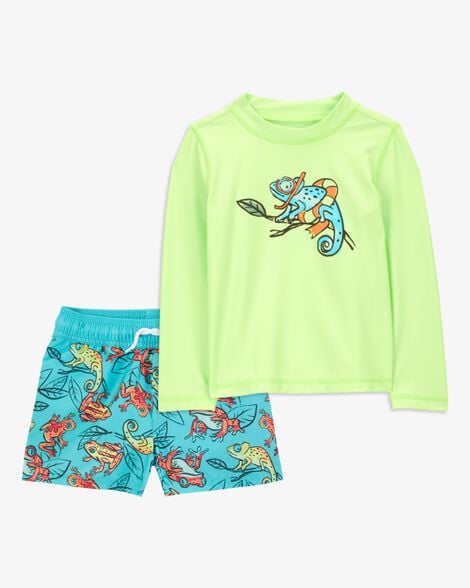 Product image 1 of Toddler 2-Piece Iguana Long-Sleeve Rashguard & Trunks Set