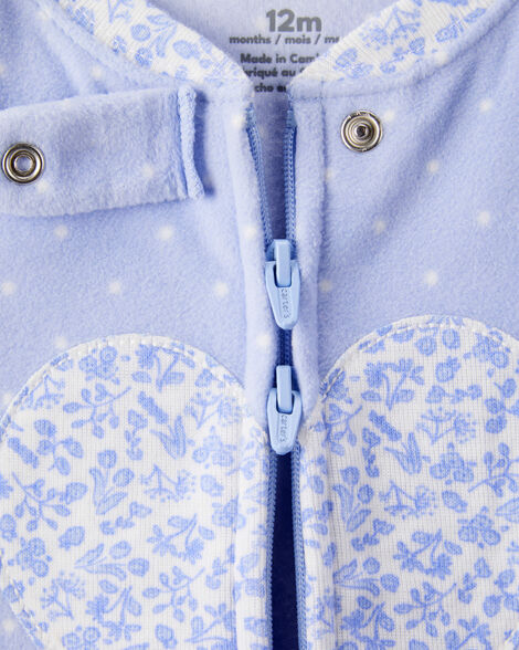 Product image 3 of Baby Girl Heart Print Loose Fit Long-Sleeve 2-Way Zip 1-Piece Pajamas - Blue