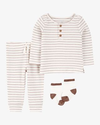Product image 1 of Baby 3-Piece Striped Tee & Pant Set - Ivory