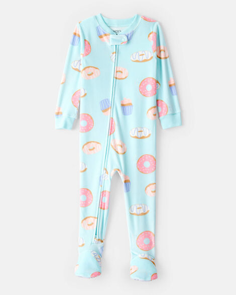 toddler girl donuts dreamplush long-sleeve snug fit 1-piece pajamas - blue