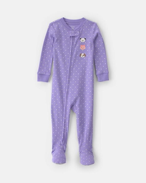 toddler girl 1-piece pets 100% cotton snug fit footed pajama - purple