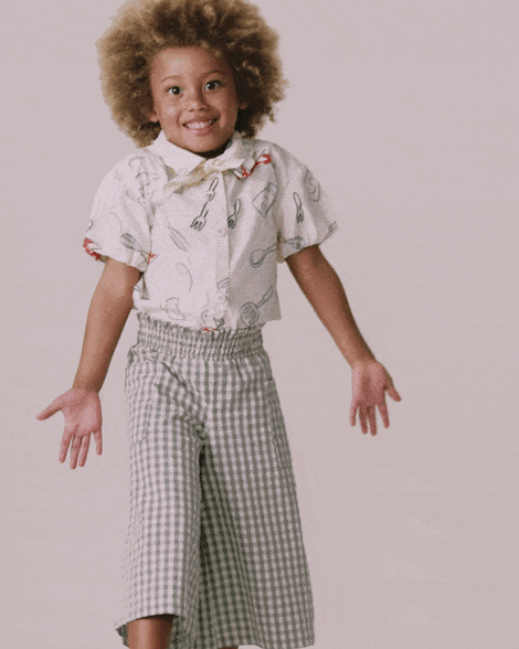 Toddler Girl Scalloped Collar Top in Baking Print - Cream