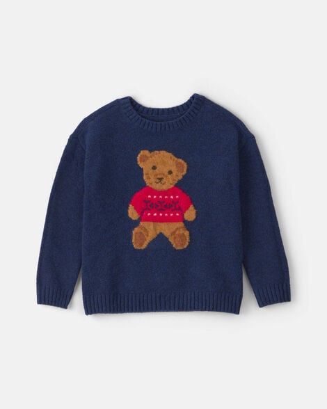 Toddler Boy Bear Sweater - Navy Blue