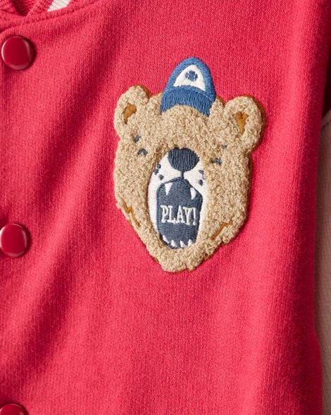 Toddler Boy Bear Long-Sleeve Varsity Fashion Jacket - Red