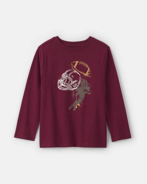 boys football long-sleeve graphic tee - burgundy