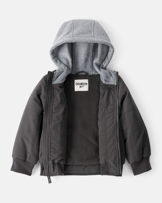 Product image 2 of Toddler Boy Long-Sleeve Midweight Quilted Bomber Jacket - Black