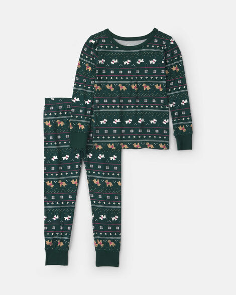 toddler 2-piece fair isle christmas purelysoft™ snug fit pajama set - green