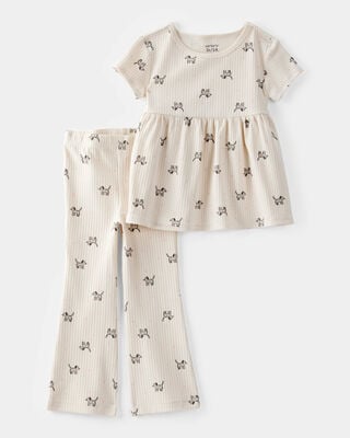 Product image 1 of Toddler 2-Piece Dog Print Ribbed Tee & Pull-On Pant Set - Ivory