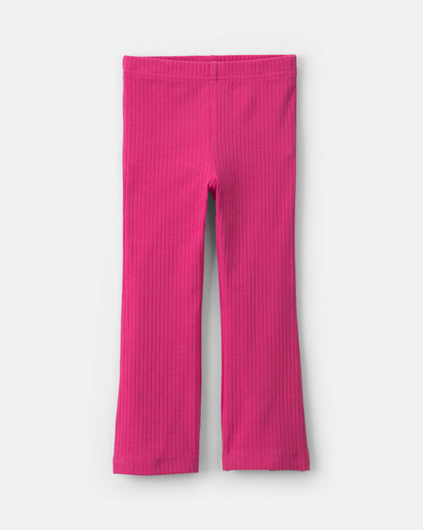 toddler girl ribbed pull-on stretch flare leggings - pink