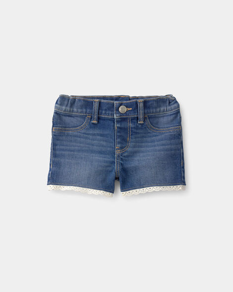 Baby Girl Eyelet Trim Denim Shorts - Dark Wash