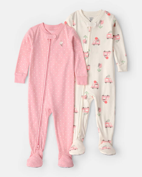 baby girl 2-pack ice cream truck 100% cotton snug fit 1-piece pajama - pink/ivory