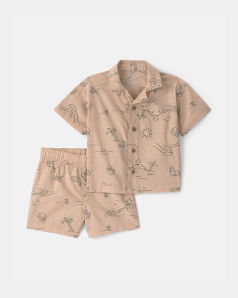 baby boy 2-piece volcano beach top & short set - tan