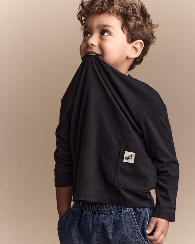 Product image 2 of Toddler 'Hey' Long-Sleeve Pocket Tee - Black