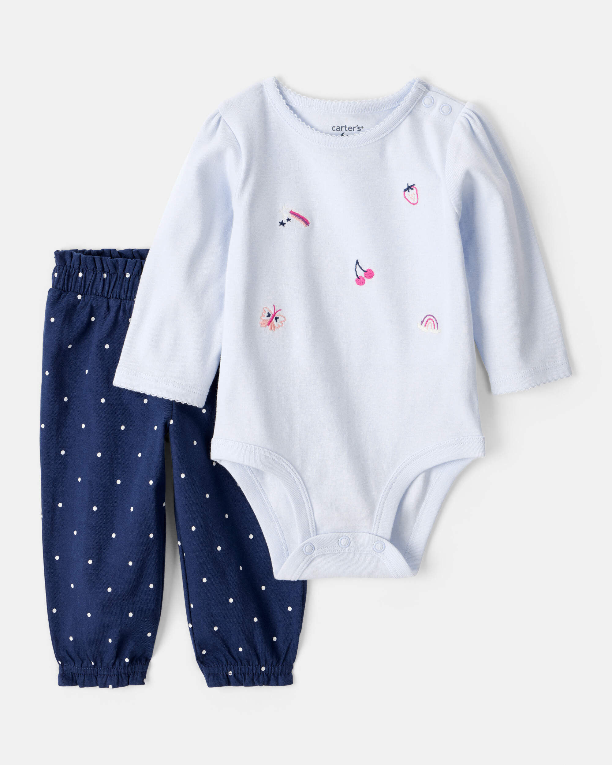 Carters Baby Girls Girl 2-Piece Fruit Print Cotton Long-Sleeve Bodysuit Pant Set - Blue NB Blue 12$