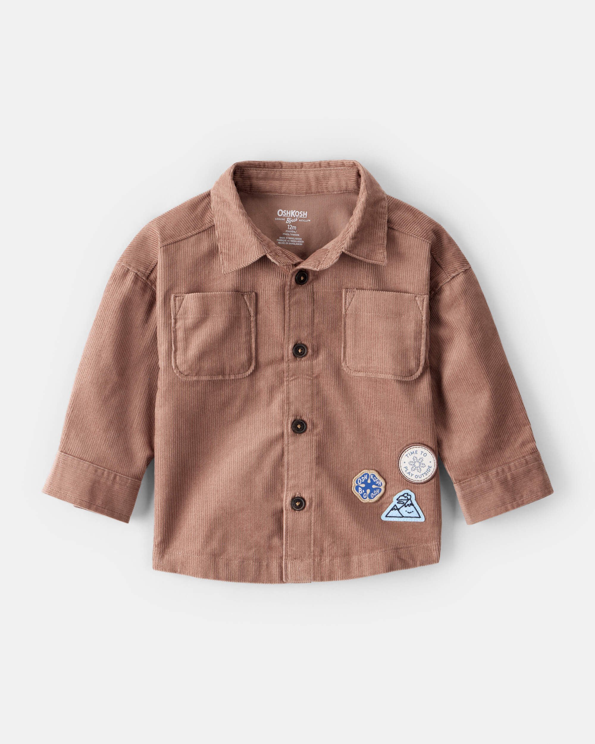 Baby Boy Camping Badges Corduroy Button-Down Shirt - Brown