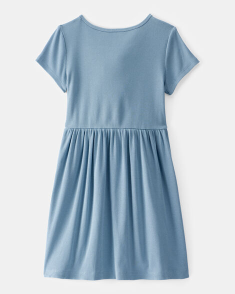 Product image 2 of Girls Ribbed Short-Sleeve Dress - Blue