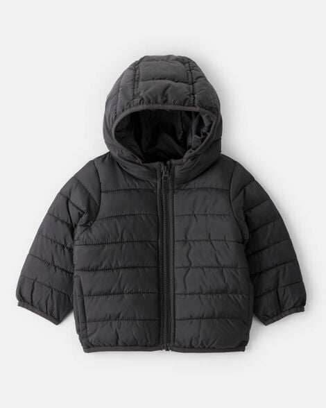 baby packable hooded puffer jacket - black
