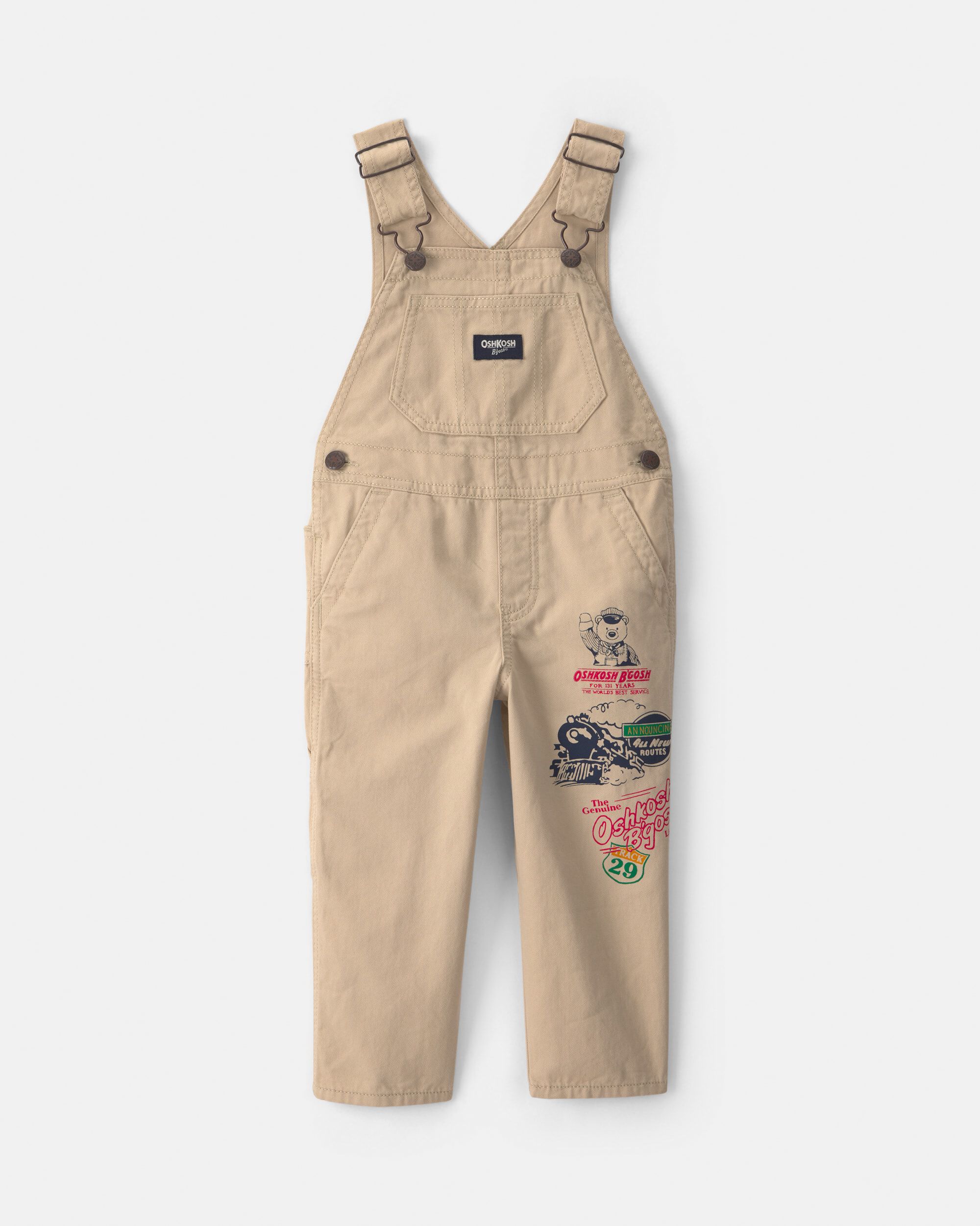 OshKosh B'gosh Toddler Train Overalls 2T Khaki