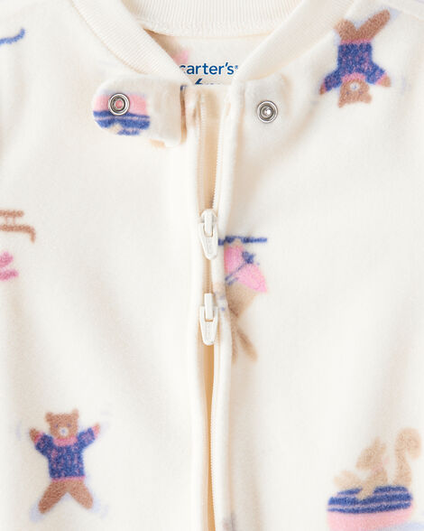 Product image 2 of Baby Girl Animal Ski Print Loose Fit Long-Sleeve Sleep & Play Pajamas - Cream