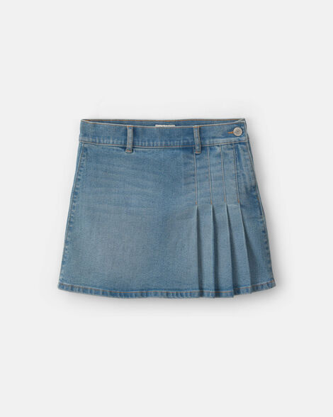 Girls Pleated Denim Skirt - Light Wash