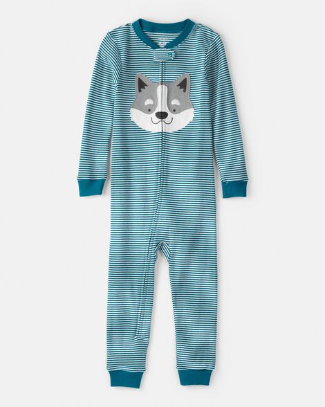 toddler boy dog striped 100% cotton snug fit 1-piece pajamas - blue