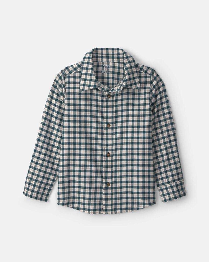 Carter's Little & Big Kid Boys Long Sleeve Cuffed Regular Fit Button-Down Shirt, 8, Green