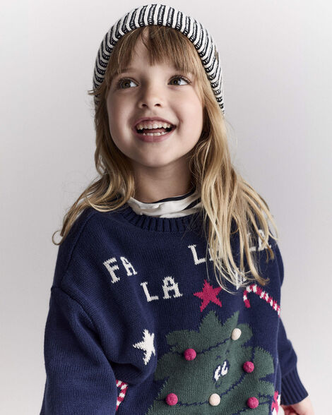 Toddler 'Fa la la' Christmas Tree Pullover Sweater - Navy