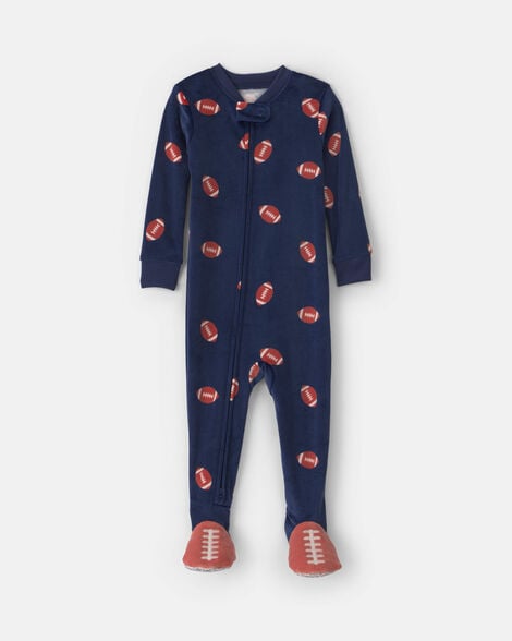 toddler boy 1-piece football dreamplush snug fit footed pajama - navy blue