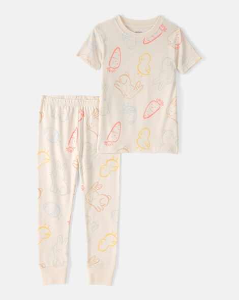 toddler easter bunny 100% cotton snug fit 2-piece pajama set - cream