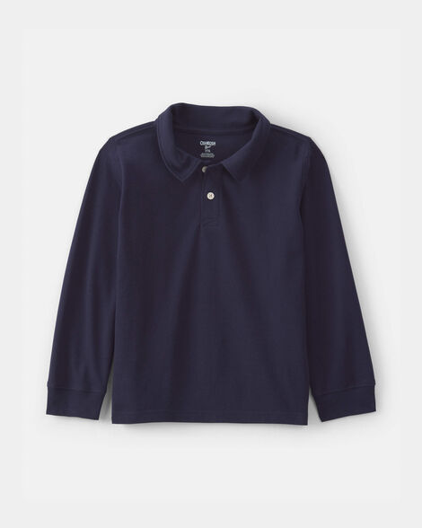Boys Uniform Piqué Long-Sleeve Polo Shirt - Navy