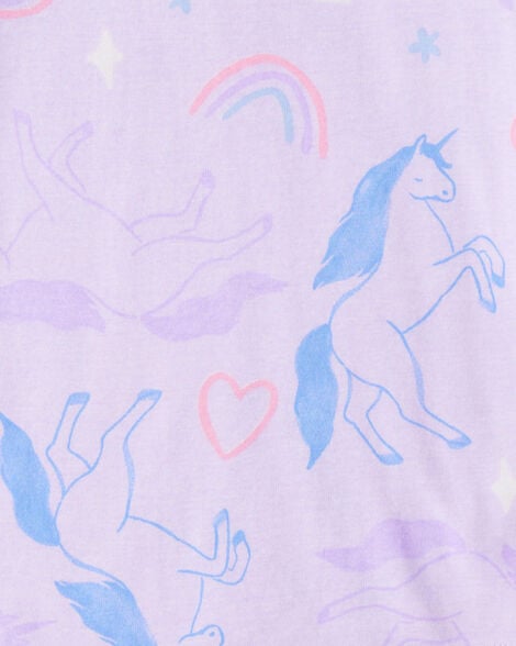 Product image 4 of Girls Unicorn Print 100% Cotton Long-Sleeve 4-Piece Pajamas - Purple