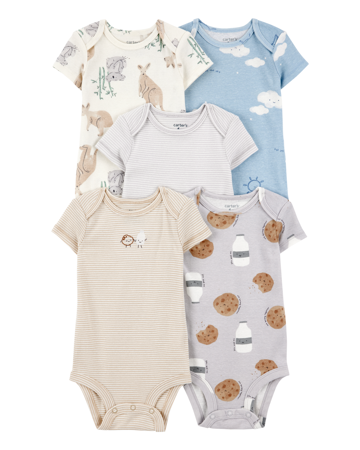 5kidsページ Baby Boy 5-Pack Kangaroo Cloud Short-Sleeve Bodysuits