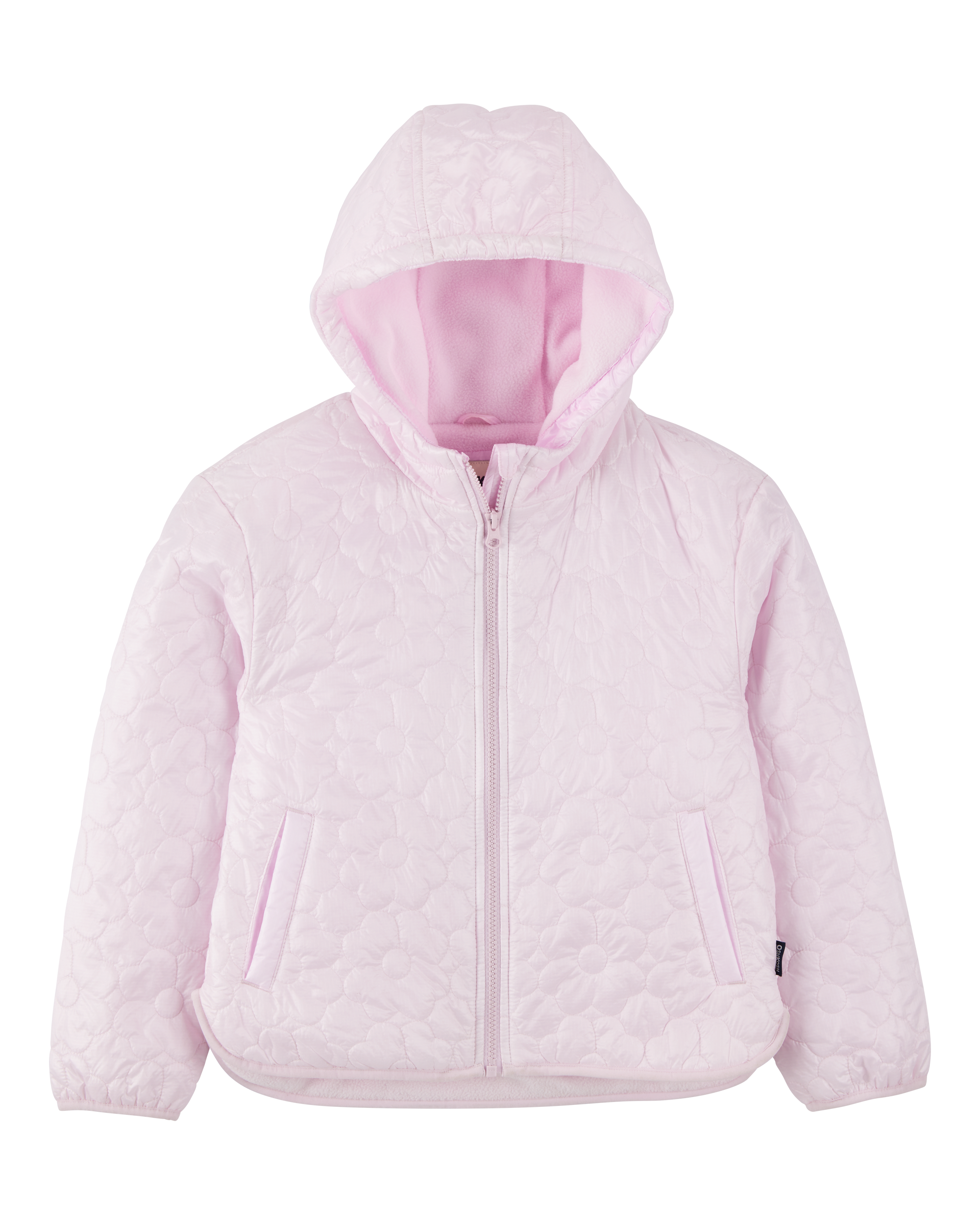 Girls Floral Quilted Midweight Jacket - Pink