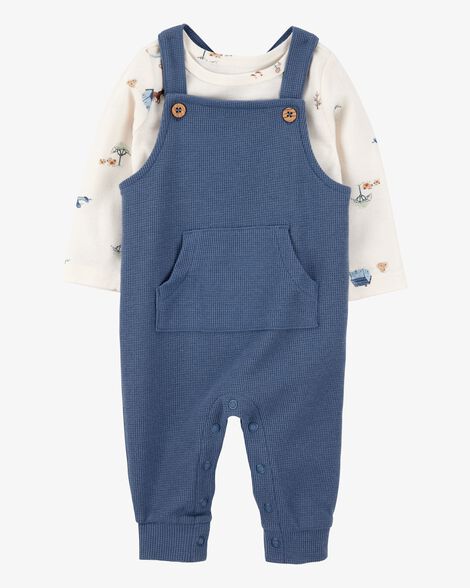  Product image 1 of Baby 2-Piece Long-Sleeve Tee & Waffle Knit Coverall Set - Blue/White