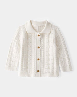 Product image 1 of Baby Pointelle Button-Down Collared Cardigan - Ivory