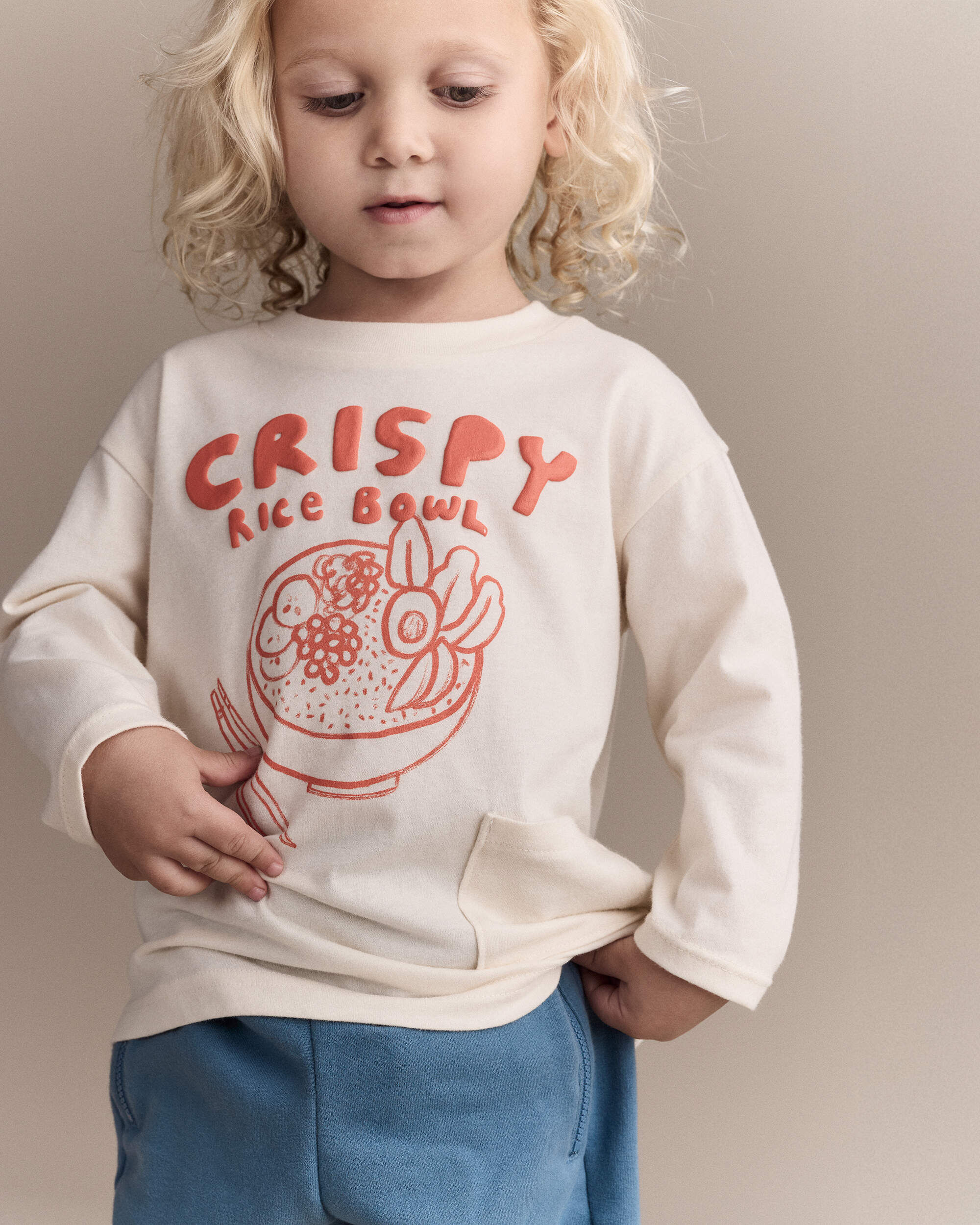 Otter Avenue Toddler Crispy Rice Bowl Long-Sleeve Relaxed Graphic Tee 12M Cream 14$