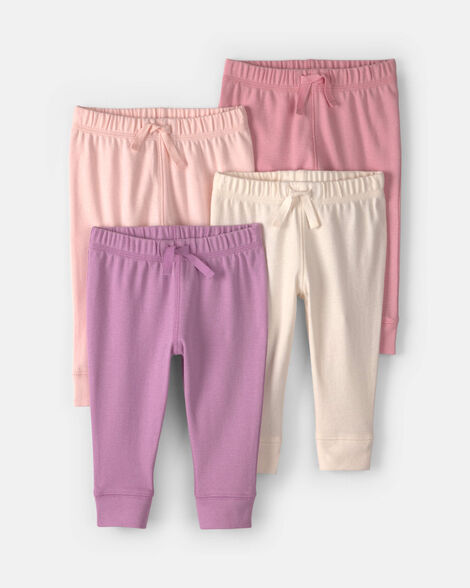 baby girl 4-pack pull-on cotton pants - pink/purple