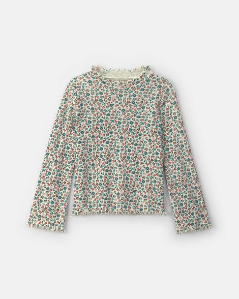 girls floral long-sleeve mockneck top