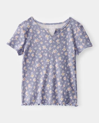 Kid Ribbed Short-Sleeve Henley Shirt - Blue