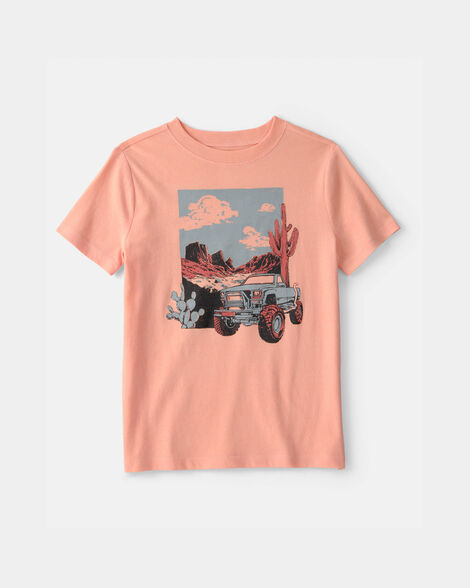 kids mountain truck graphic tee - coral