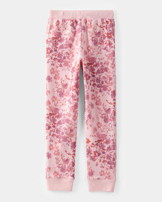 Product image 2 of Kid Floral Fleece Drawstring Joggers - Pink