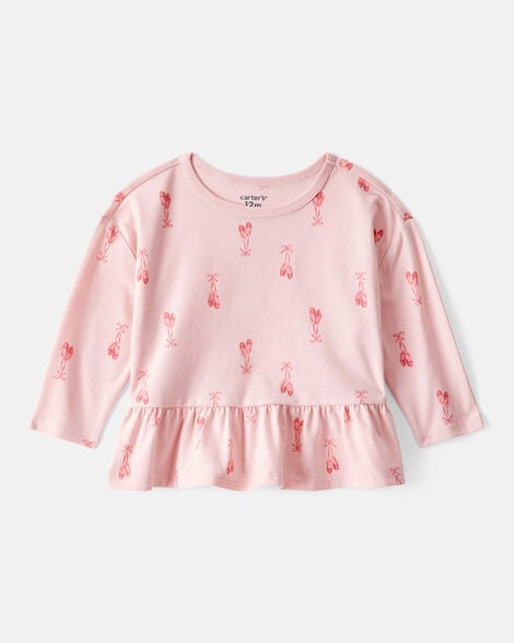 baby girl ballet slippers long-sleeve peplum top - pink