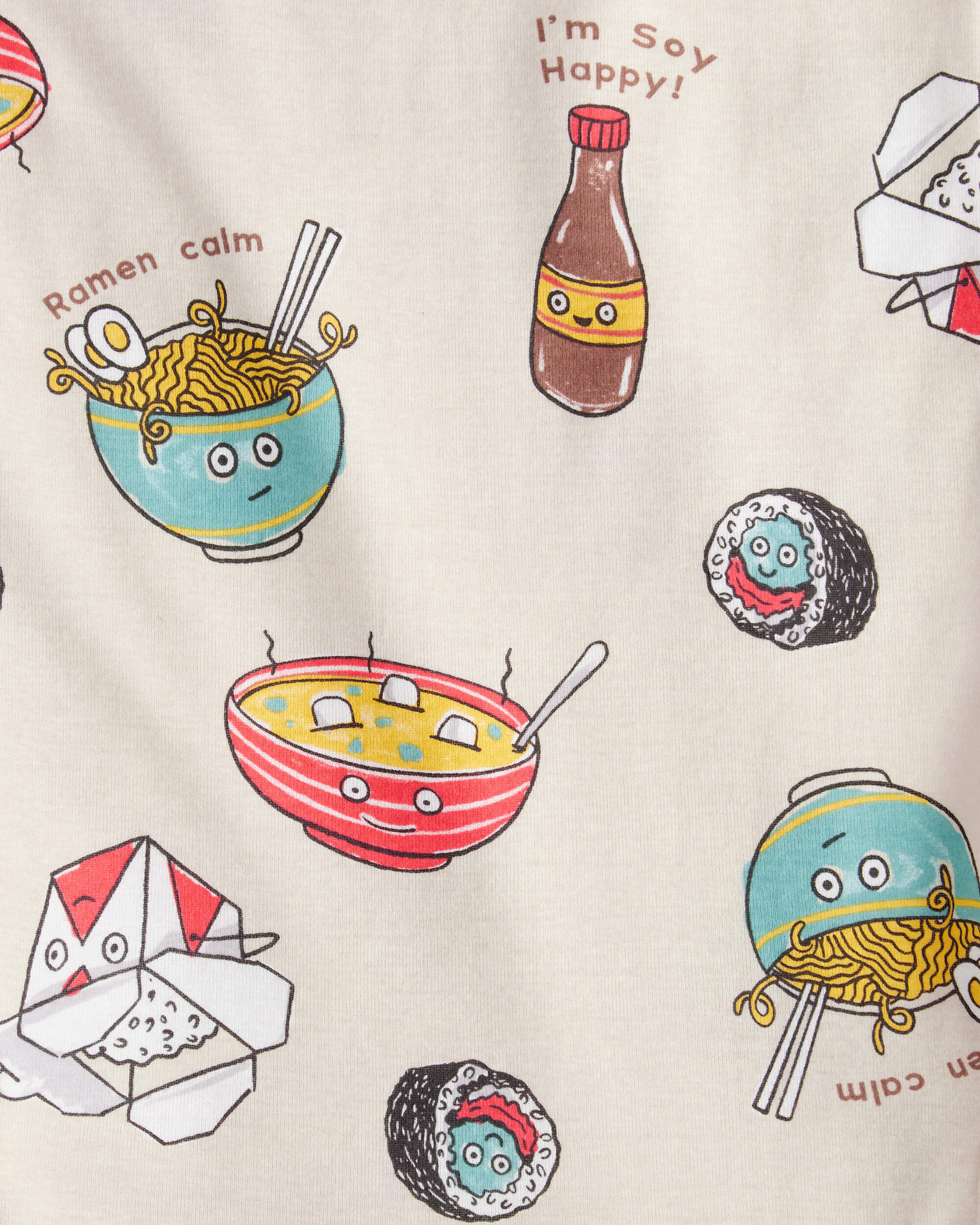 Boys Ramen Calm Print 100% Cotton Long-Sleeve 4-Piece Pajamas - Blue/White