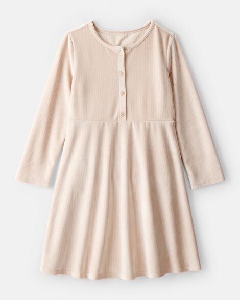 Girls Cozy Rib Dress - Cream