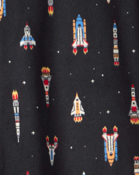 Product image 2 of Boys Rocket Ship Print Fleece Long-Sleeve Loose Fit 1-Piece Pajamas - Black